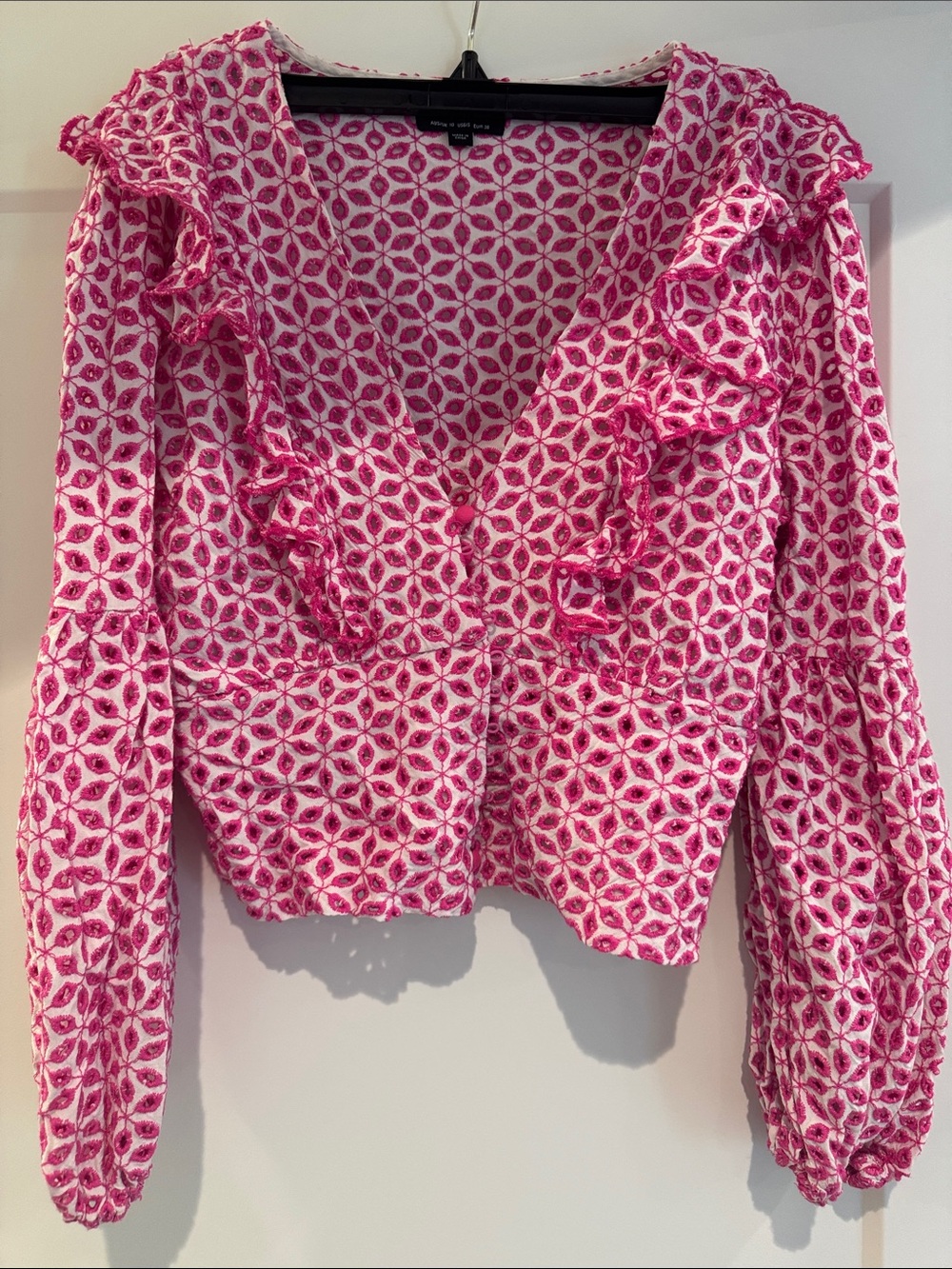 Bardot Pink Patterned Ruffle V-Neck Top